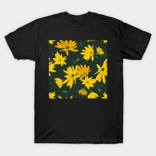 Jerusalem artichoke flowers on green T-Shirt